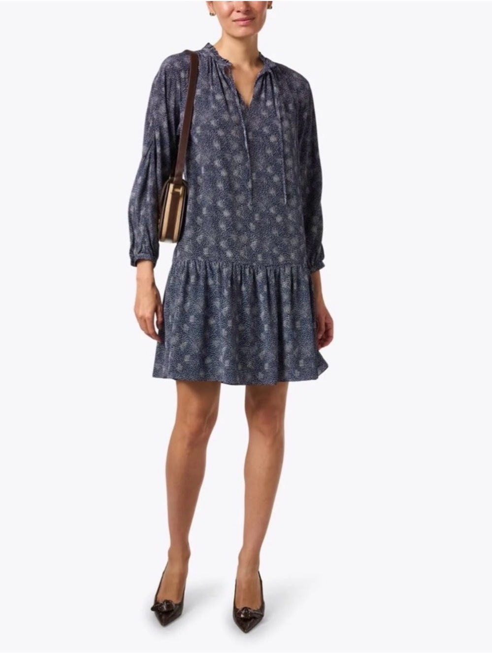 NWT A.P.C. Rue Madame Paris Navy Printed Drop Waist Mini Dress Size 40